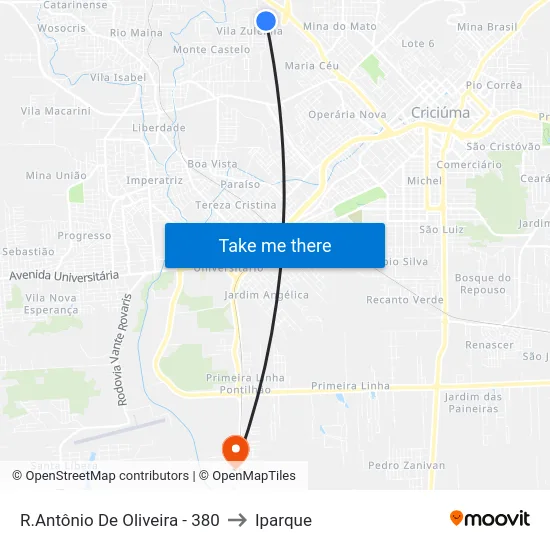 R.Antônio De Oliveira - 380 to Iparque map