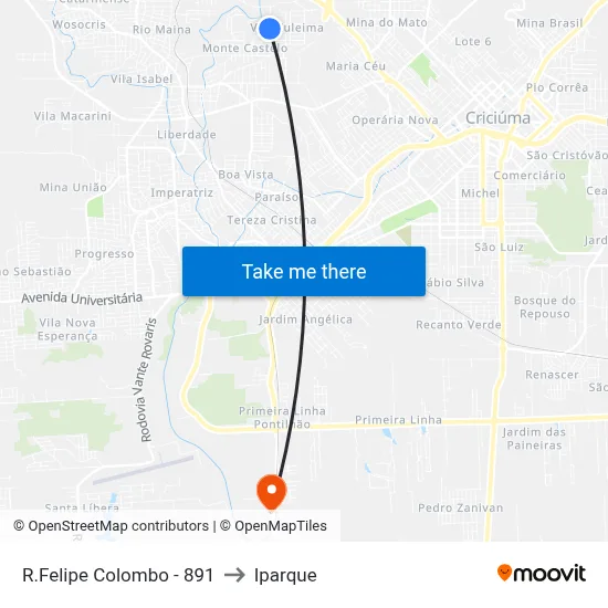 R.Felipe Colombo - 891 to Iparque map