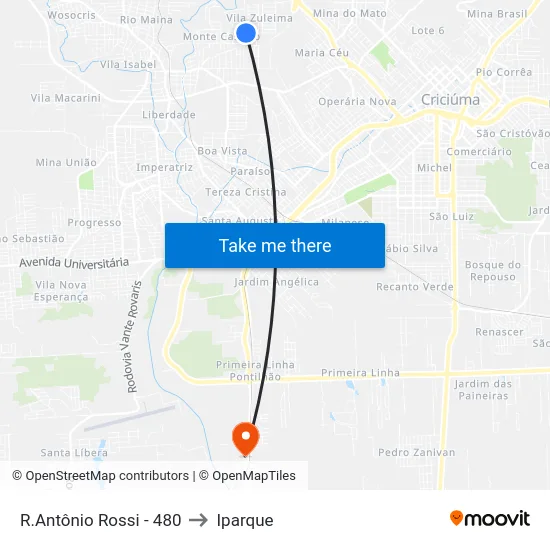 R.Antônio Rossi - 480 to Iparque map