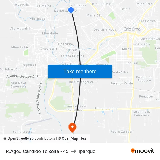 R.Ageu Cândido Teixeira - 45 to Iparque map