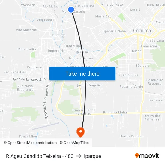 R.Ageu Cândido Teixeira - 480 to Iparque map