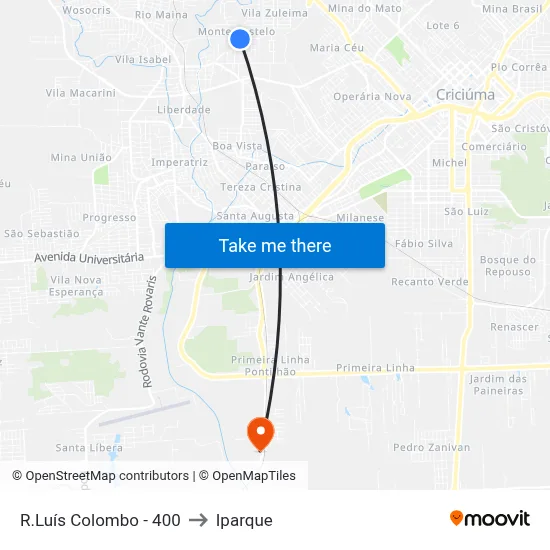 R.Luís Colombo - 400 to Iparque map