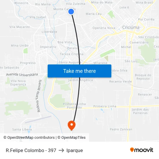 R.Felipe Colombo - 397 to Iparque map