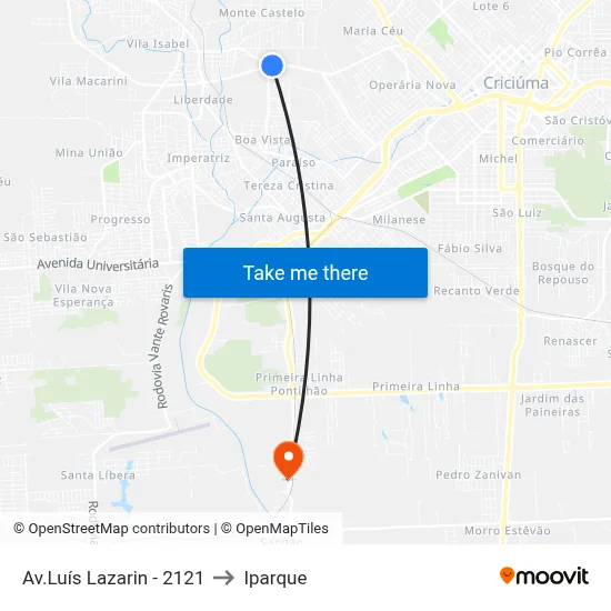 Av.Luís Lazarin - 2121 to Iparque map