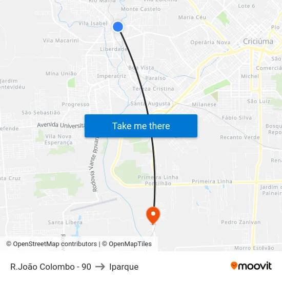 R.João Colombo - 90 to Iparque map