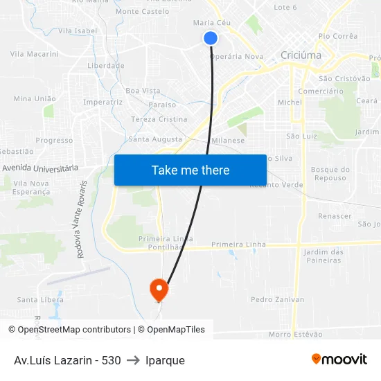 Av.Luís Lazarin - 530 to Iparque map