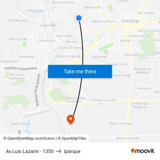 Av.Luís Lazarin - 1350 to Iparque map