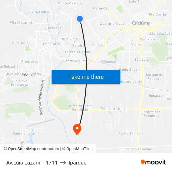 Av.Luís Lazarin - 1711 to Iparque map