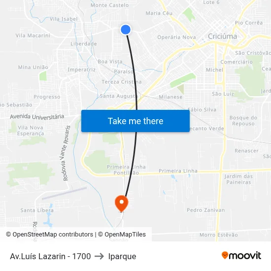 Av.Luís Lazarin - 1700 to Iparque map