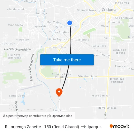 R.Lourenço Zanette - 150 (Resid.Girasol) to Iparque map
