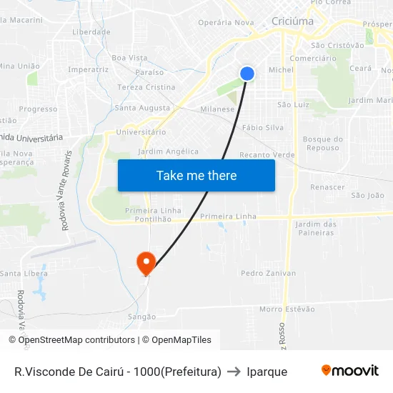 R.Visconde De Cairú - 1000(Prefeitura) to Iparque map