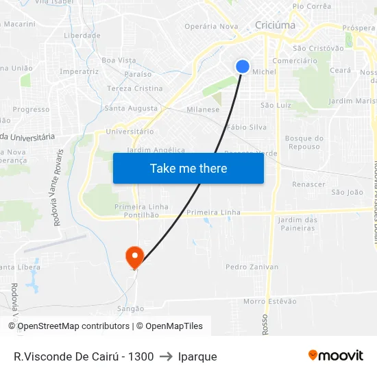 R.Visconde De Cairú - 1300 to Iparque map