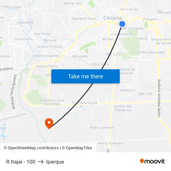 R.Itajaí - 100 to Iparque map