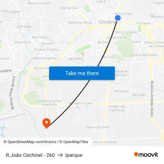R.João Cechinel - 260 to Iparque map