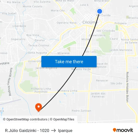 R.Júlio Gaidzinki - 1020 to Iparque map
