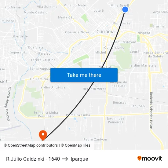 R.Júlio Gaidzinki - 1640 to Iparque map