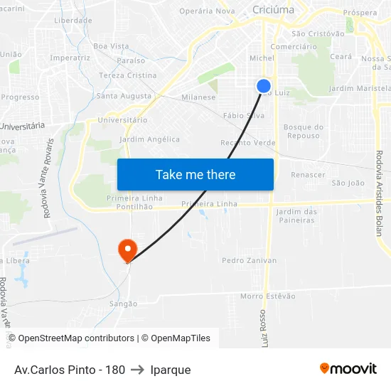 Av.Carlos Pinto - 180 to Iparque map