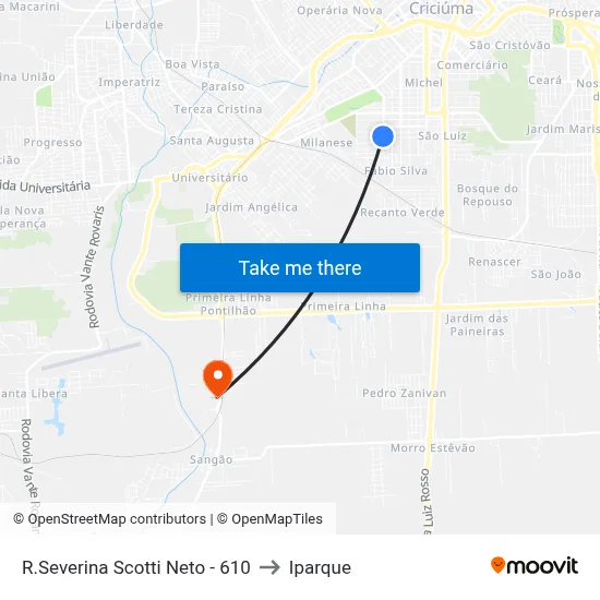 R.Severina Scotti Neto - 610 to Iparque map
