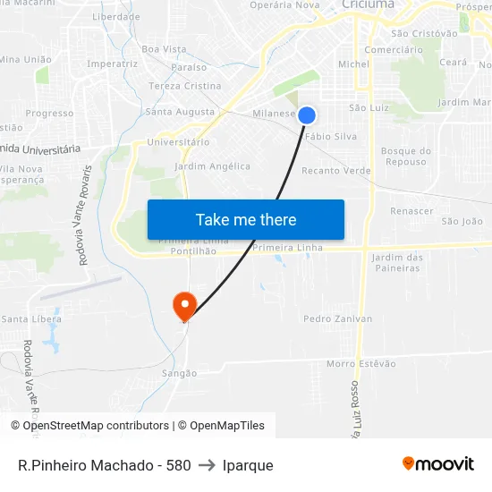 R.Pinheiro Machado - 580 to Iparque map