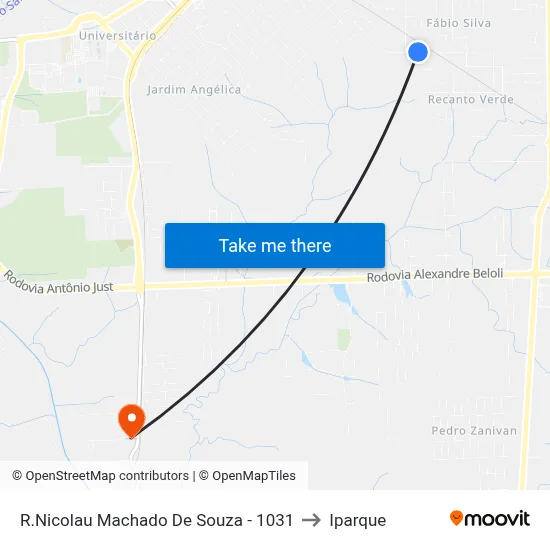 R.Nicolau Machado De Souza - 1031 to Iparque map