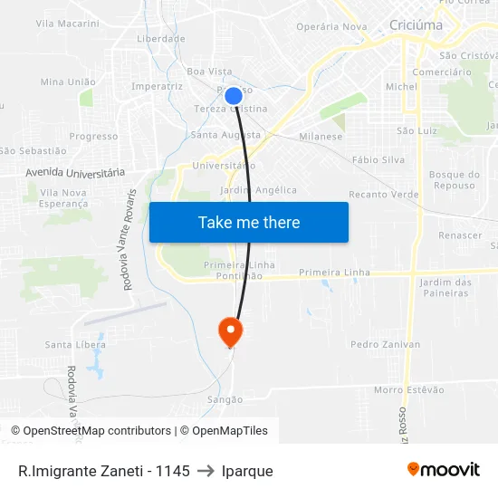 R.Imigrante Zaneti - 1145 to Iparque map