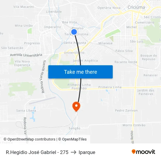 R.Hegidio José Gabriel - 275 to Iparque map