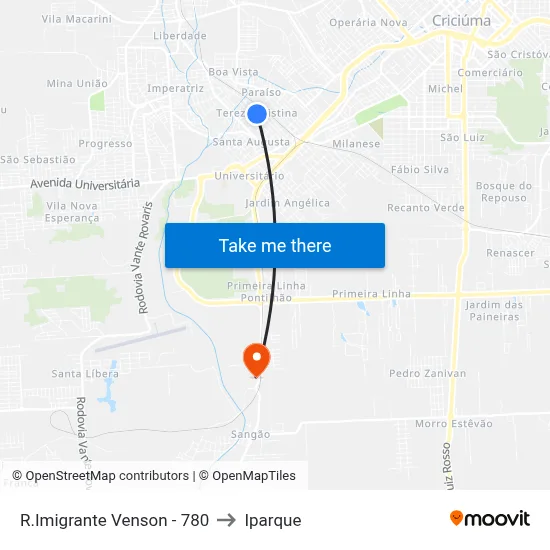 R.Imigrante Venson - 780 to Iparque map