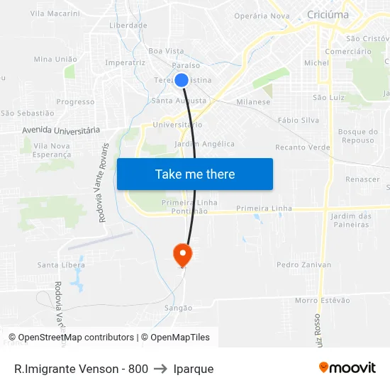 R.Imigrante Venson - 800 to Iparque map