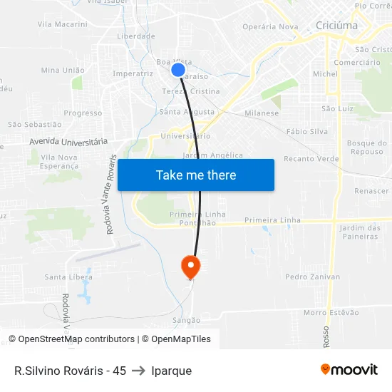 R.Silvino Rováris - 45 to Iparque map