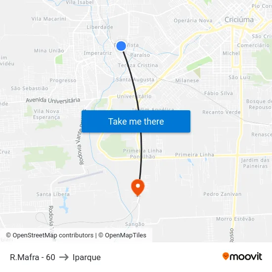 R.Mafra - 60 to Iparque map