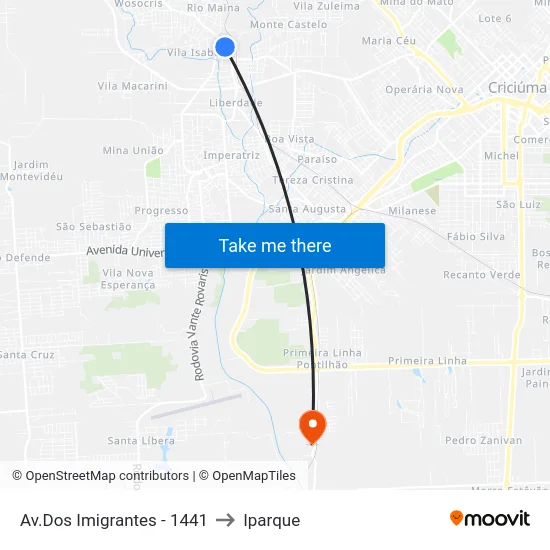 Av.Dos Imigrantes - 1441 to Iparque map