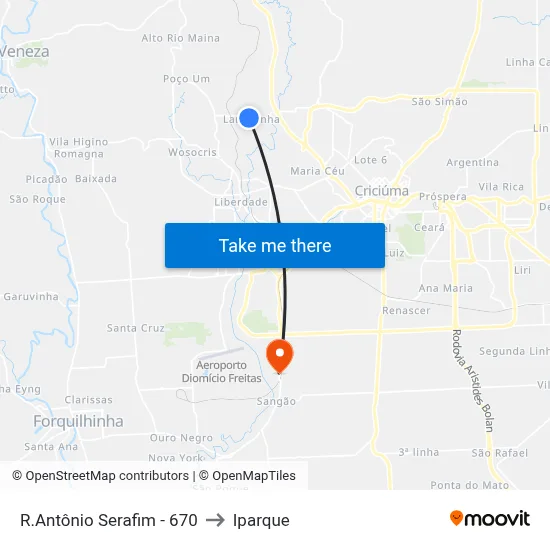 R.Antônio Serafim - 670 to Iparque map