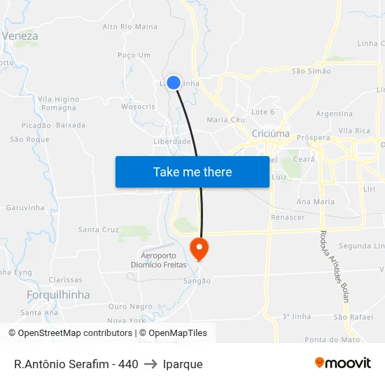 R.Antônio Serafim - 440 to Iparque map