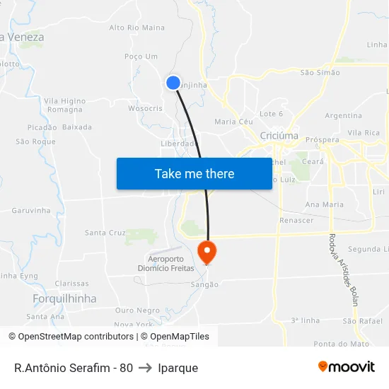 R.Antônio Serafim - 80 to Iparque map