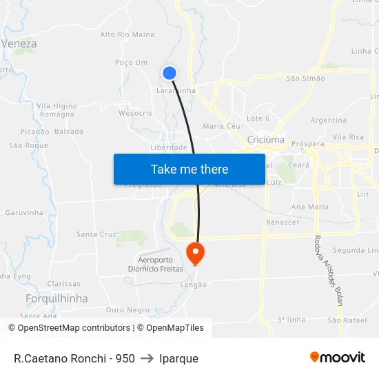 R.Caetano Ronchi - 950 to Iparque map