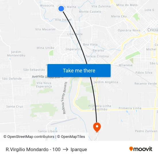 R.Virgílio Mondardo - 100 to Iparque map