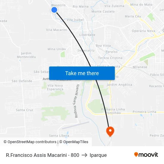 R.Francisco Assis Macarini - 800 to Iparque map