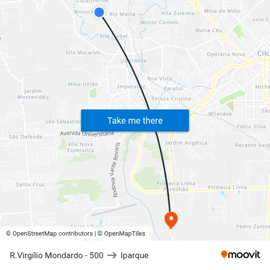 R.Virgílio Mondardo - 500 to Iparque map
