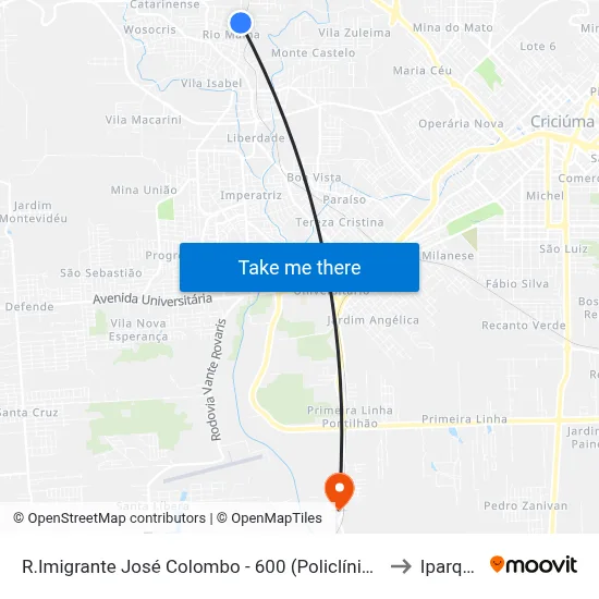 R.Imigrante José Colombo - 600 (Policlínica) to Iparque map