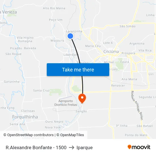 R.Alexandre Bonfante - 1500 to Iparque map