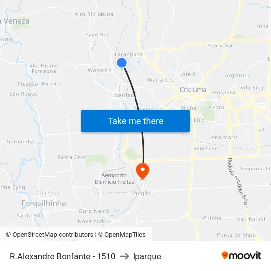 R.Alexandre Bonfante - 1510 to Iparque map
