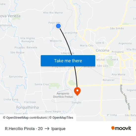 R.Hercílio Pirola - 20 to Iparque map