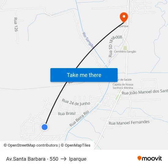 Av.Santa Barbara - 550 to Iparque map
