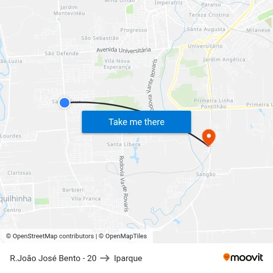 R.João José Bento - 20 to Iparque map