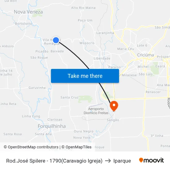 Rod.José Spilere - 1790(Caravagio Igreja) to Iparque map