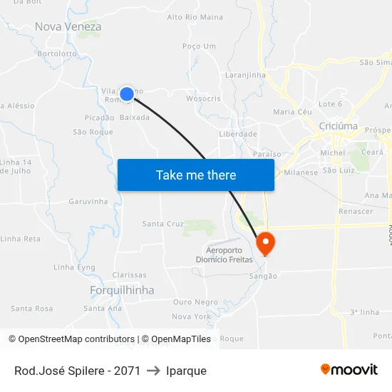 Rod.José Spilere - 2071 to Iparque map