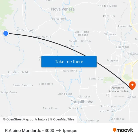 R.Albino Mondardo - 3000 to Iparque map