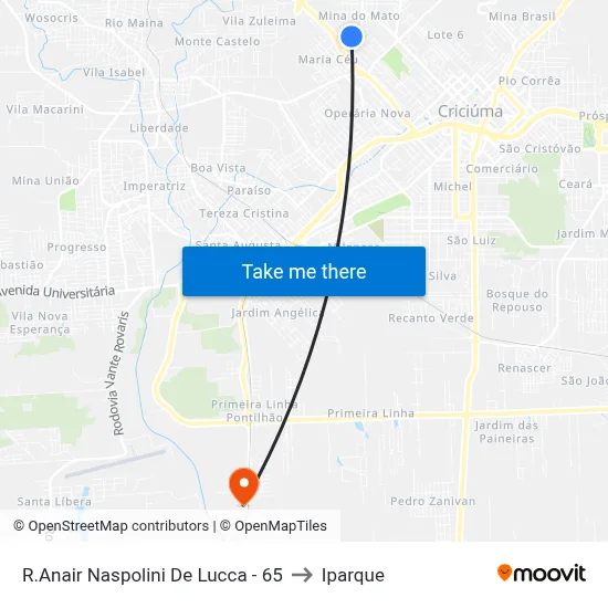 R.Anair Naspolini De Lucca - 65 to Iparque map