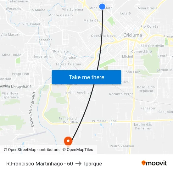 R.Francisco Martinhago - 60 to Iparque map