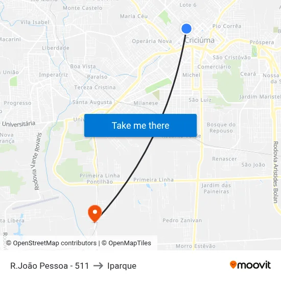 R.João Pessoa - 511 to Iparque map